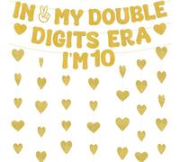 Aurmonigo 10th Birthday Decorations Girl - Gold In My Double Digits Era I'm 10 Banner Heart Garland, Hanging Decoration for 10-Year-Old Girls and Boys Happy Birthday Party Supplies
