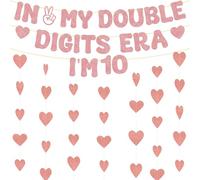 Aurmonigo 10th Birthday Decorations Girl - Rose Gold In My Double Digits Era I'm 10 Banner Heart Garland, Hanging Decoration for 10-Year-Old Girls Happy Birthday Party Supplies