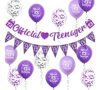 Aurmonigo 13th Birthday Decorations Girls - Purple Official Teenager Banner Happy Birthday Balloons Triangle Flag, Latex Confetti Balloon for 13 Years Old Girl Party Decoration Supplies