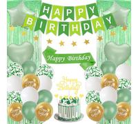 Aurmonigo Green and Gold Birthday Decorations - Happy Birthday Party Decoration Banner Balloons Foil Confetti Balloon, Cake Topper Tinsel Curtain Garland Sash for Women Men Party Supplies