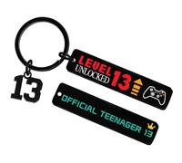 Aurmonigo Happy 13th Birthday Gifts Keyring - Black Gaming Keychain for Granddaughter Daughter and Son, Official Teenager Keepsake Presents for 13-Year-Old Boys and Girls from Family and Best Friends