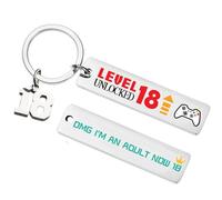 Aurmonigo Happy 18th Birthday Gifts Keyring - Silver Gaming Keychain for Granddaughter Daughter and Son, Keepsake Presents for 18-Year-Old Boys and Girls from Family and Best Friends