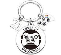 Aurmonigo Happy 21st Birthday Gifts - Gaming Keyring for Him Keepsake Presents Game Controller Decoration Keychain, from Family Grandmother Mum Dad Best Friend Key Ring Gift for 21 Year Old