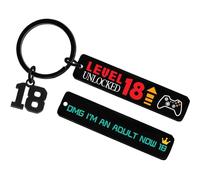 Aurmonigo Happy Birthday Gifts Keyring - Gaming Engraved Keychain for 13th 16th 18th 21st Birthdays, Keepsake Presents from Family and Best Friends for Boys and Him (Black Game 18th Keyring)