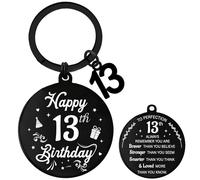 Aurmonigo Happy Birthday Gifts Keyring - Inspirational 13th Engraved Keychain for Boys and Girls, Black Keepsake Presents from Family Grandmother Mum Dad Best Friend Key Ring Gift for 13 Year Old