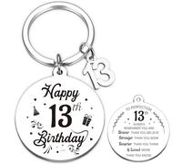 Aurmonigo Happy Birthday Gifts Keyring - Inspirational 13th Engraved Keychain for Boys and Girls, Silver Keepsake Presents from Family Grandmother Mum Dad Best Friend Key Ring Gift for 13 Year Old