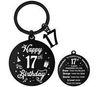 Aurmonigo Happy Birthday Gifts Keyring - Inspirational 17th Engraved Keychain for Boys and Girls, Black Keepsake Presents from Family Grandmother Mum Dad Best Friend Key Ring Gift for 17 Year Old