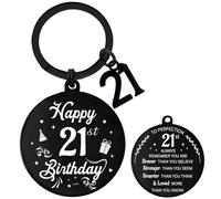 Aurmonigo Happy Birthday Gifts Keyring - Inspirational 21st Engraved Keychain for Boys and Girls, Black Keepsake Presents from Family Grandmother Mum Dad Best Friend Key Ring Gift for 21 Year Old