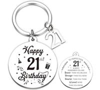 Aurmonigo Happy Birthday Gifts Keyring - Inspirational 21st Engraved Keychain for Boys and Girls, Silver Keepsake Presents from Family Grandmother Mum Dad Best Friend Key Ring Gift for 21 Year Old