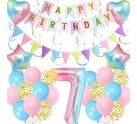 Aurmonigo Rainbow 7th Birthday Decorations for Girls - 60 Piece Gradient Party Supplies with Happy Birthday Banners, Giant Number 7 Foil Balloon, Pennants, Latex & Foil Balloons, Hanging Swirls