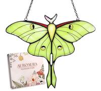 AuroAura Luna Moth Stained Glass Window Hanging - Handmade Real Glass Suncatcher for Women, Mom, Grandma - Elegant Gifts Box Home Decor (H6.0xW7.5 Inch)