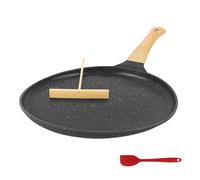 AUROAY 24cm Non Stick Crepe Pan with Spreader,Granite Coating Pancake Flat Skillet Tawa Griddle with Stay-Cool Handle,Frying Pancake Pan Induction Hob Gas Stove Compatible,PFOA Free