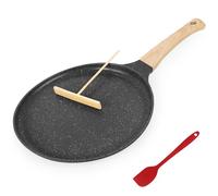 AUROAY Crepe Pan Non Stick, 26cm Dosa Pancake Pan Aluminium Flat Skillet Griddle with Stay-Cool Handle for Gas Stove and Induction Hob, PFOA Free