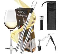 AUROAY Wine Bottle Cooler, 2pcs Stainless Steel Wine Bottle Chiller, 7 in 1 Portable Wine Cooler Stick with Aerator Pourer, Corkscrew, Stopper