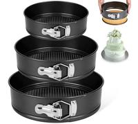 Aurobest 3 Pcs Round Cake Pan with Removable Base, Springform Cake Tins, Non-Stick Coating Tray Kit, Heavy Duty Cakes Moulds, Carbon Steel Bakeware, Cheesecake Baking Pans Set (20cm/22cm/24cm)