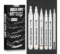 Aurobliss White Pen for Art 6pcs, Opaque White Paint Pen set with Brush Pen, Fineliner, chisel/medium/fine tip Acrylic Paint Pens for Black Paper Writing, Drawing