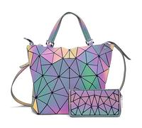 Aurodyne Geometric Luminous Crossbody Bag Set Reflective Holographic Handbag Unique Shoulder purse, Purple, L
