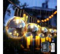 aurogeek Outdoor String Lights Battery Operated Rechargeable 5000mAh: 9m/30ft LED with 12 A60 Plastic Bulb Hanging Festoon Light Remote Waterproof USB for Garden Cafe Patio Pergola Indoor Decorative