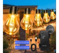 aurogeek Outdoor String Lights Battery Operated Rechargeable 5000mAh: 9m/30ft LED with 12 A60 Plastic Bulb Hanging Festoon Light Remote Waterproof USB for Garden Decorative Cafe Patio Pergola Indoor