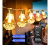 aurogeek Outdoor String Lights Battery Operated Rechargeable 5000mAh: 9m/30ft LED with 12 A60 Plastic Bulb Hanging Festoon Light Remote Waterproof USB for Garden Cafe Patio Pergola Indoor Decorative