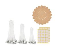 Auroh 120 Pcs Candle Wicks for Making Candles - 10cm/15cm/20cm long Pre-Waxed Wicks with 10 pcs self Centering Holder and 120 Stickers for DIY Candles - Longer Burning Time with Low Smoke