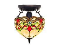 Auroh Tiffany Ceiling Light 10in Amber Floral Scroll - Stained Glass Shade | Tiffany ceiling light with handcrafted stained glass shade. For living room, bedroom, hallway, lounge or dining room.