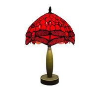 Auroh Tiffany Lamp 10 inch Scarlet Red Dragonfly - Metal Base Table Lamp | Tiffany table lamp with a metal base and handcrafted stained glass shade. For living room, bedroom or bedside.