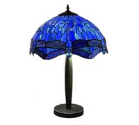 Auroh Tiffany Lamp 16 inch Sapphire Blue Dragonfly - Metal Base Table Lamp