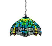 Auroh Tiffany Pendant Lamps Handcrafted Stained Glass Lamp Shades Stunning Quality Antique Design Pendant Light for Living Room Bedroom Lounge Hallway (P-1015)