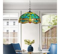 Auroh Tiffany Pendant Light 16 inch Handcrafted Green Dragonfly Lamp Shade Antique Design Pendant Ceiling Lights for Living Room Decor Home Decor Lounge