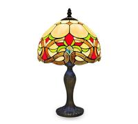 Auroh Tiffany Table lamp, 10 inch Amber Floral Scroll Stained Glass | Hand-cut leaded glass shade, 42cm tall, weighted resin base, one E27 bulb up to 40W not included, toggle switch