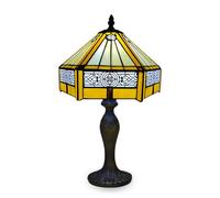 Auroh Tiffany Table lamp, 10 inch Amber Mission Geometric Stained Glass | Hand-cut leaded glass shade, 42cm tall, weighted resin base, one E27 bulb up to 40W not included, toggle switch