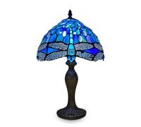 Auroh Tiffany Table Lamp Handcrafted Blue Dragonfly Design Lampshade Antique Table Lamps for Living Room Bedside Desk Bedroom Coffee Table (TFTL-1007)