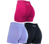 AUROLA Dream Collection Workout Shorts for Women Scrunch Seamless Soft High Waist Gym Shorts, Pack (Dark Black/Jacaranda/Pink), S