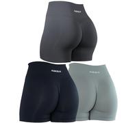 AUROLA Dream Workout Shorts for Women Seamless Soft Smooth Gym Yoga Scrunch Active Shorts, Pack (Dark Black/Asphalt Grey/Ultimate Gray), S