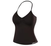 AUROLA Influence Longline Strappy Workout Halter Tops for Women,Removable Cups Padded Bras Impact Gym Yoga Sleeveless Top, Coffee, S