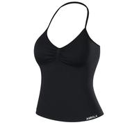 AUROLA Influence Longline Strappy Workout Halter Tops for Women,Removable Cups Padded Bras Impact Gym Yoga Sleeveless Top, Black, XS