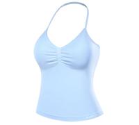 AUROLA Influence Longline Strappy Workout Halter Tops for Women,Removable Cups Padded Bras Impact Gym Yoga Sleeveless Top, Sky Light, XS