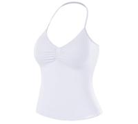 AUROLA Influence Longline Strappy Workout Halter Tops for Women,Removable Cups Padded Bras Impact Gym Yoga Sleeveless Top, Crescent White, M
