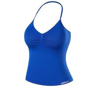 AUROLA Influence Longline Strappy Workout Halter Tops for Women,Removable Cups Padded Bras Impact Sleeveless Tank Top, Klein Blue, XS