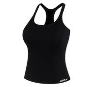 AUROLA Power Pro Ribbed Seamless Racerback Tank Tops with Built in Bras, Black, S