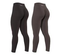 AUROLA Power Workout Leggings for Women Tummy Control Squat Proof Ribbed Thick Seamless Scrunch Active Pants, Set (Chocolate Torte+Chestnut Brown), Large