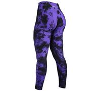 AUROLA Power Workout Leggings for Women Tummy Control Squat Proof Ribbed Thick Seamless Scrunch Active Pants, Purple-black Tie Dye, XS