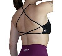 AUROLA Workout Sports Bras Women Athletic Removable Backless Strappy Criss Cross Light Support Gym Fitness Yoga Crop Bra, Ice Flower-Universe Black, L
