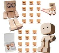 AurolaGlow 2PCS Shaking Wooden Man Figurine with 12 Magnetic Expressions - Funny Car Dashboard Ornament & Desk Decor, Creative Gift for Drivers, Friends & Office