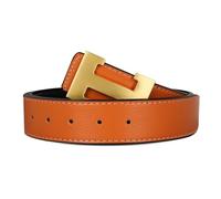 Aurolran Men&Womens Leather Dress Belt Business Automatic Buckle Belt Color-Black Silver Gold, A49-orange-gold-genuine Leather, 49 inches Length Adjustable