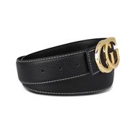 Aurolran Men&Womens Leather Dress Belt Business Automatic Buckle Belt Color-Black Silver Gold, A50-black-gold-double Hooks(genuine Leather), 45 inches Length Adjustable