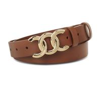 Aurolran Women's Leather Belt with Buckle - Ideal for Dresses, Jeans, and Coats, Aev-brown-gold, 32-35 (Pant 12-16)