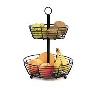 Auroni Cake Stand, 2 Tier Large Round Fruit Plates - Infinite Etagere - Stylish Fruit Basket, 33 cm High, Black Powder Coated Iron Wire, 1.0 count, 3 kg Capacity