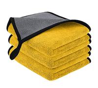 Auronna 800GSM Microfiber Cleaning Cloths 2 Layer - 40 x 40 cm Super Absorbent Cleaning Towel for Household And Car Washing, Drying, Detailing (Pack of 3, Yellow/Grey)